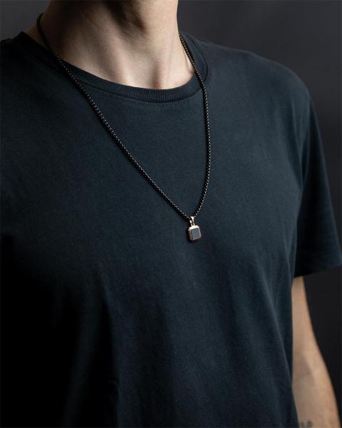 Titan/Stahl Halskette mit Bronze-Finish und Schwarz Achat Stein - Meraki Bronze